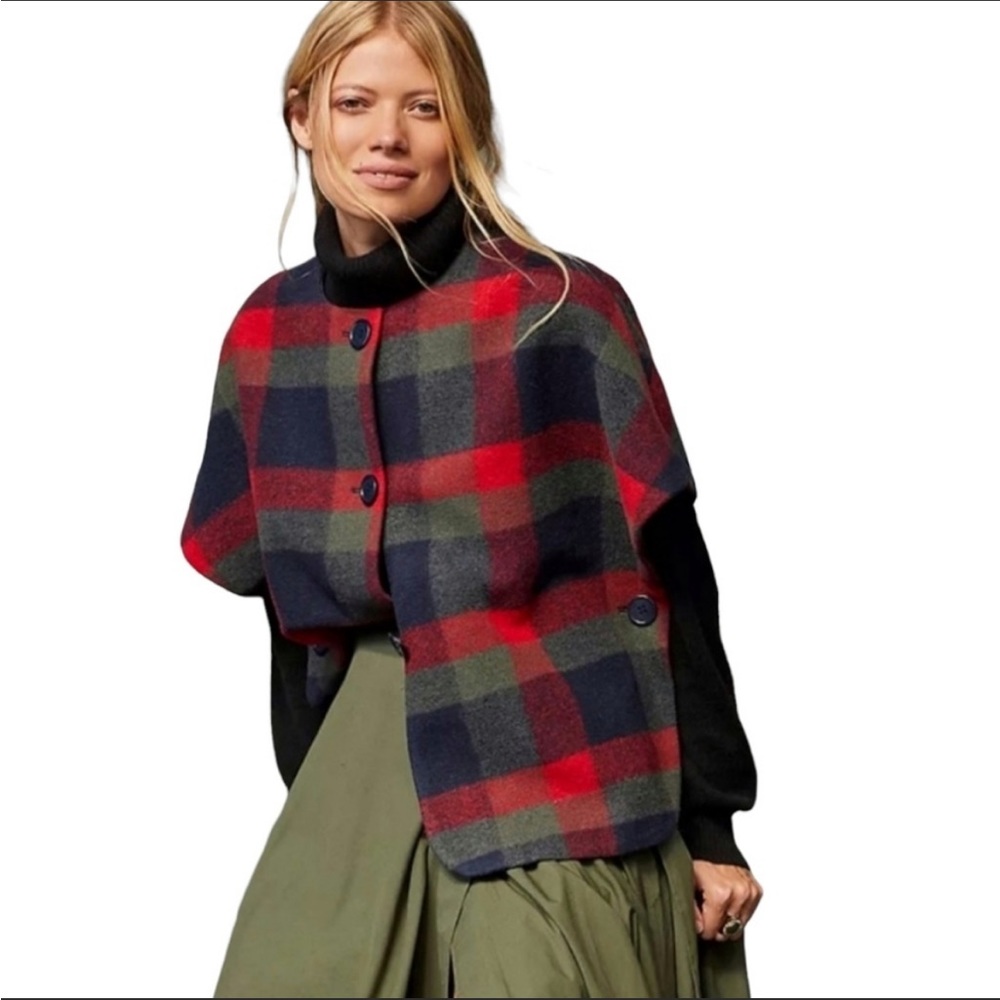 Red Plaid Anthropologie Poncho